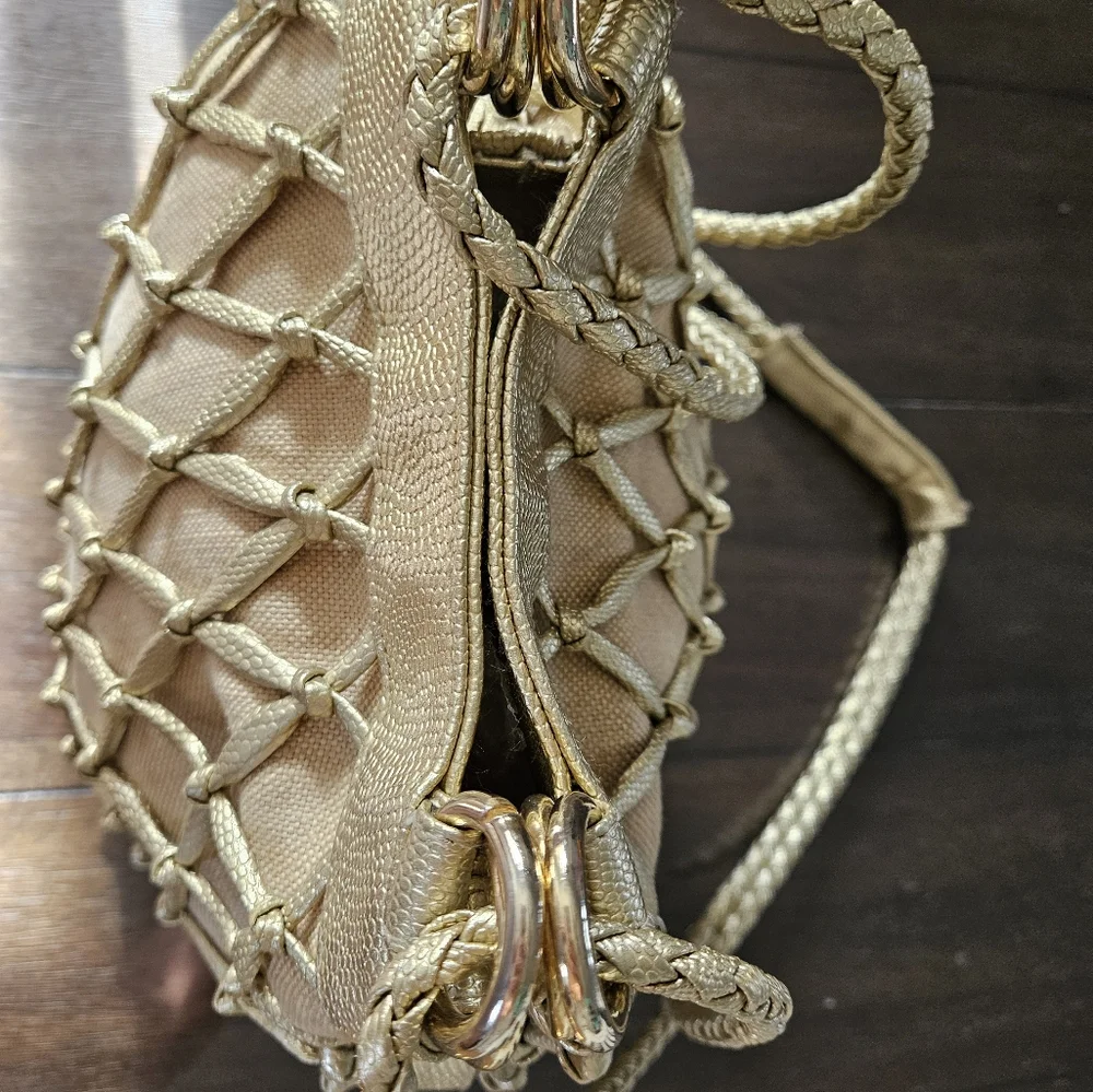 Tianni Metallic Gold Woven Bucket Bag - Picture 8 of 15